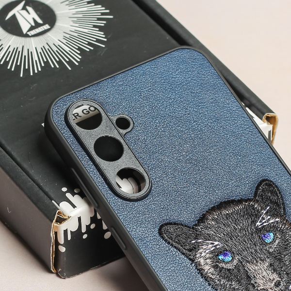 Dark Blue Leather Black Panther Camera Ornamented for Samsung S23 FE - The Hatke