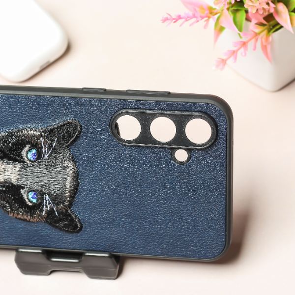 Dark Blue Leather Black Panther Camera Ornamented for Samsung S23 FE - The Hatke