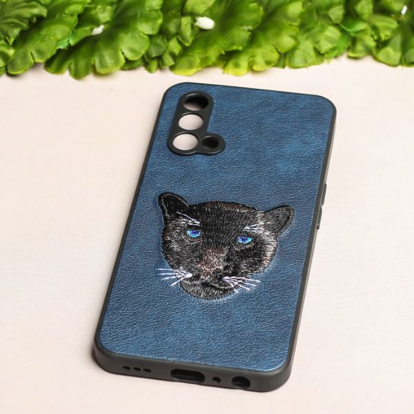 Dark Blue Leather Black Panther Ornamented for Oneplus Nord CE - The Hatke