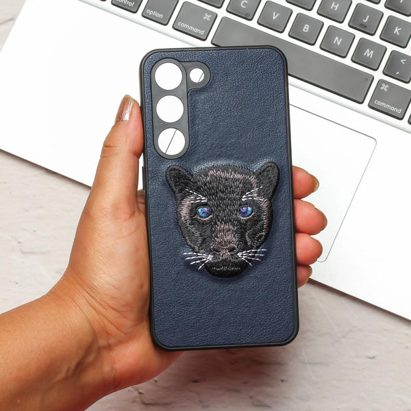Dark Blue Leather Black Panther Ornamented for Samsung S21 FE - The Hatke