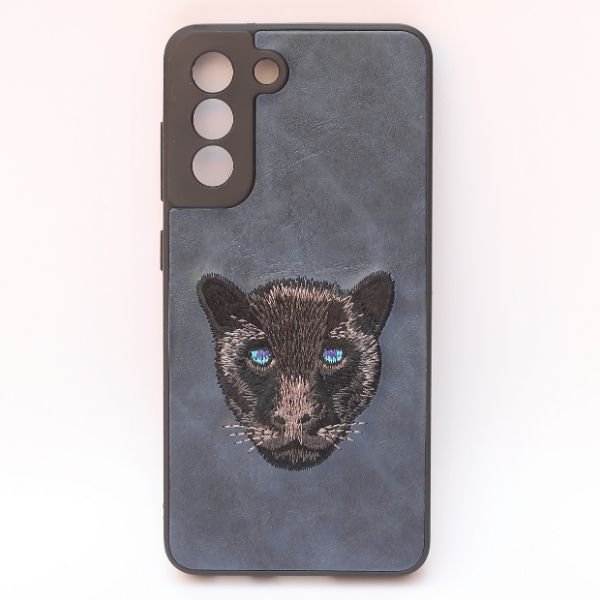 Dark Blue Leather Black Panther Ornamented for Samsung S22 - The Hatke