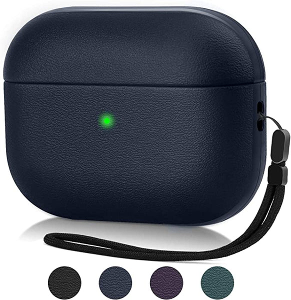 Dark Blue Leather Case For Apple Airpods Pro - The Hatke