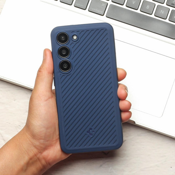 Dark Blue Line Wave Silicone Case for Samsung S23 - The Hatke