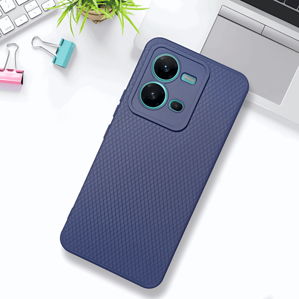 Dark Blue Line Wave Silicone Case for Vivo V25 - The Hatke