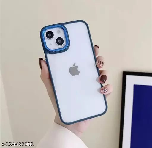 Dark Blue Metal Safe Transparent Case for Apple iphone 15 - The Hatke