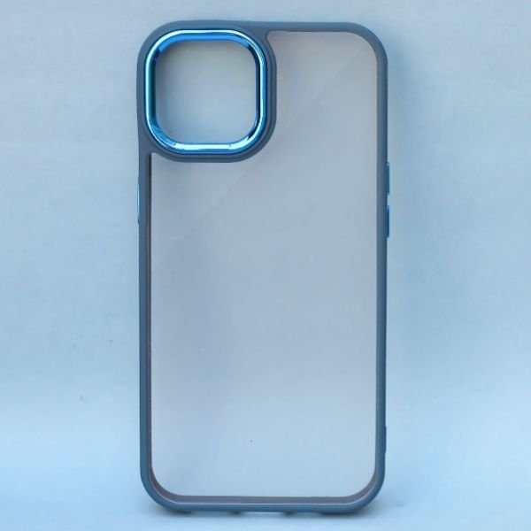 Dark Blue Metal Safe Transparent Case for Apple iphone 15 Plus - The Hatke