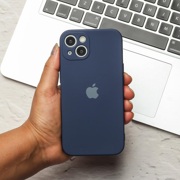 Dark Blue Original Camera Safe Silicone case for Apple iphone 15 - The Hatke