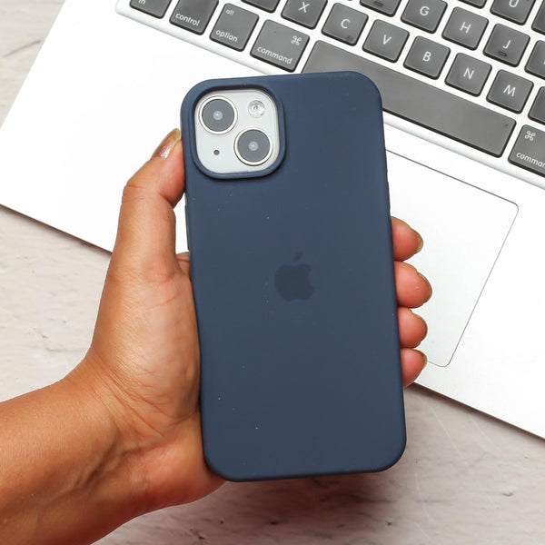 Dark Blue Original Silicone case for Apple iphone 15 Plus - The Hatke