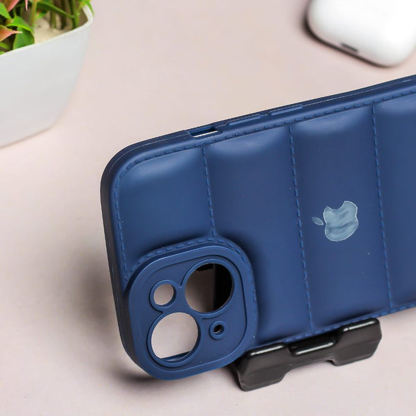 Dark Blue Puffon silicone case for Apple Iphone 15 - The Hatke