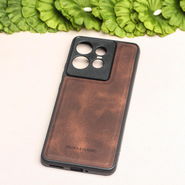 Dark Brown Classic Leather Case for Motorola Edge 50 Pro - The Hatke