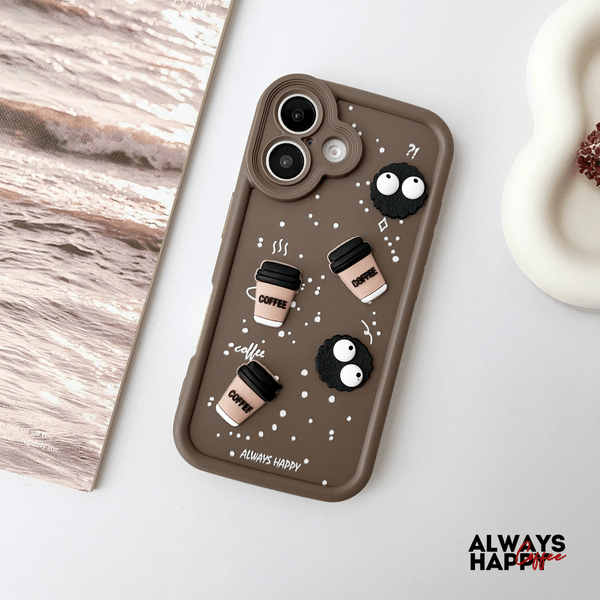 Dark Brown COFFEE (ALWAYS HAPPY) Silicone case for Apple iphone 16 Plus - The Hatke