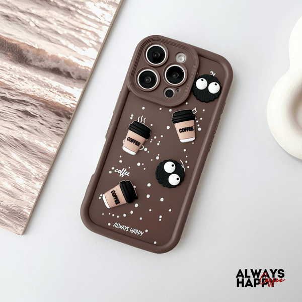 Dark Brown COFFEE (ALWAYS HAPPY) Silicone case for Apple iphone 16 Pro - The Hatke
