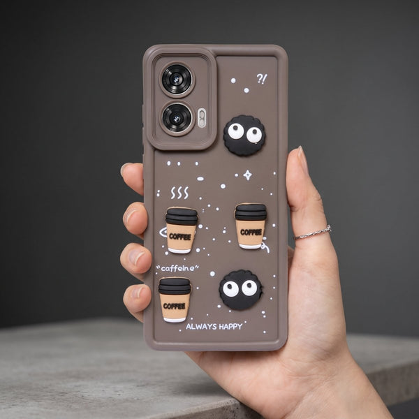 Dark Brown COFFEE (ALWAYS HAPPY) Silicone case for Motorola Edge 50 Fusion - The Hatke