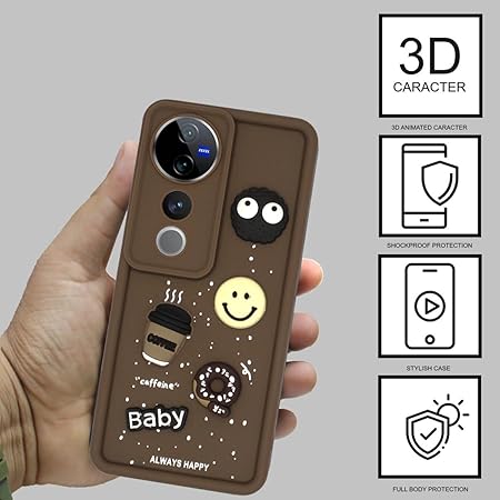 Dark Brown COFFEE (ALWAYS HAPPY) Silicone case for Vivo V40 Pro - The Hatke