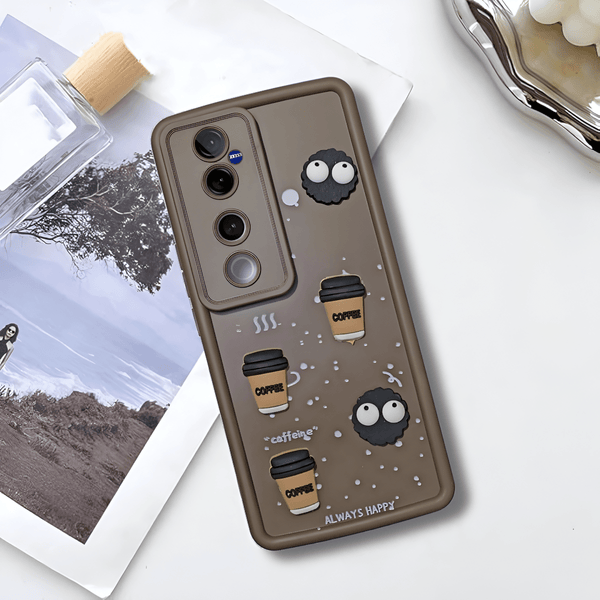Dark Brown COFFEE (ALWAYS HAPPY) Silicone case for Vivo V40 Pro - The Hatke