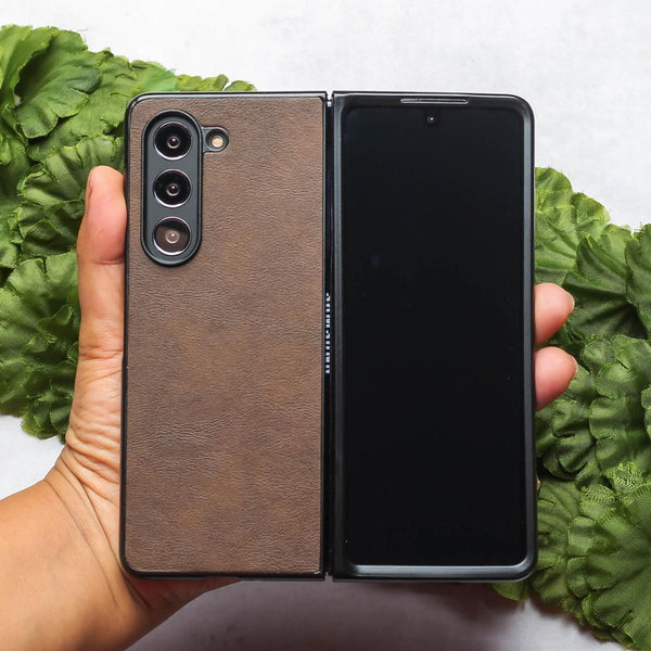Dark Brown Leather Case for Samsung Galaxy Z Fold 6 - The Hatke