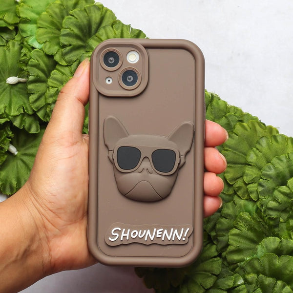 Dark Brown SHOUNENN BULLDOG Silicone case for Apple iphone 15 Plus - The Hatke