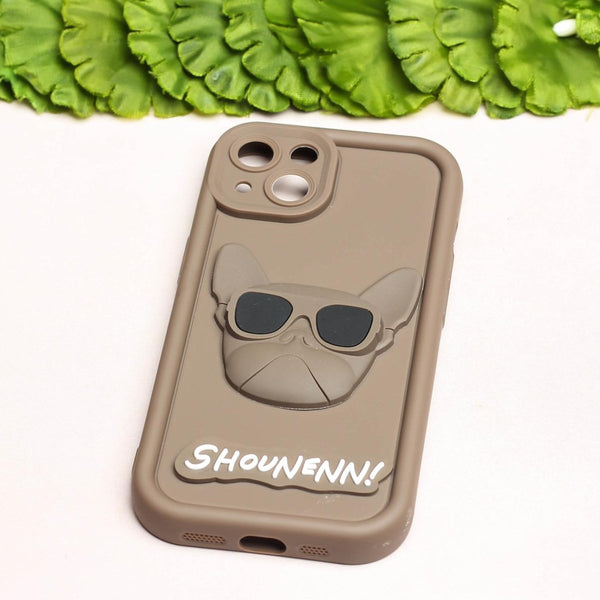 Dark Brown SHOUNENN BULLDOG Silicone case for Apple iphone 15 Plus - The Hatke