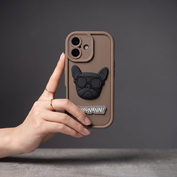 Dark Brown SHOUNENN BULLDOG Silicone case for Apple iphone 16 - The Hatke