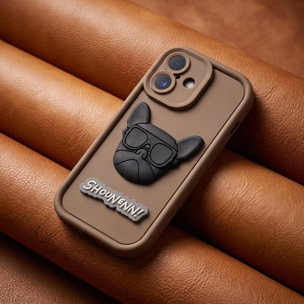 Dark Brown SHOUNENN BULLDOG Silicone case for Apple iphone 16 - The Hatke