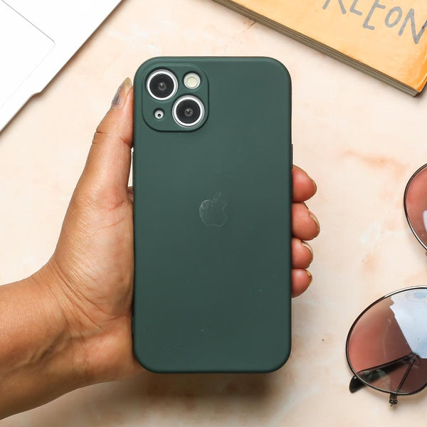 Dark Green Original Camera Silicone case for Apple iphone 14 Plus - The Hatke