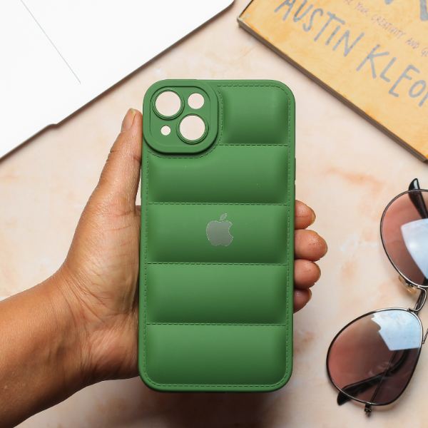 Dark Green Puffon silicone case for Apple iPhone 13 - The Hatke