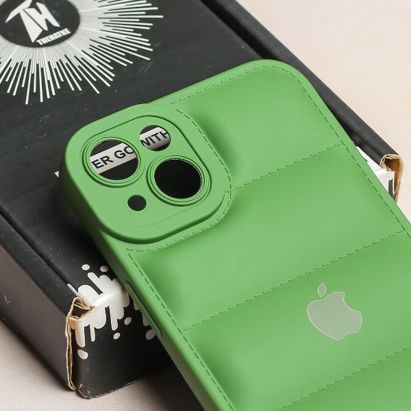 Dark Green Puffon silicone case for Apple iPhone 13 - The Hatke