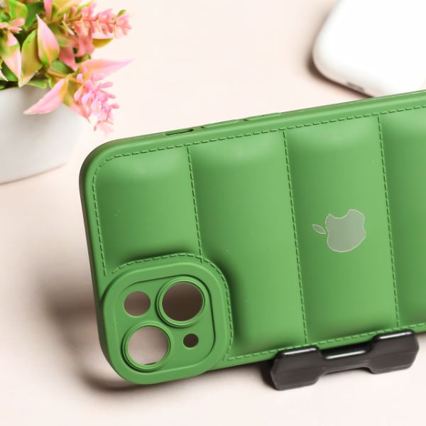 Dark Green Puffon silicone case for Apple iPhone 15 Plus - The Hatke