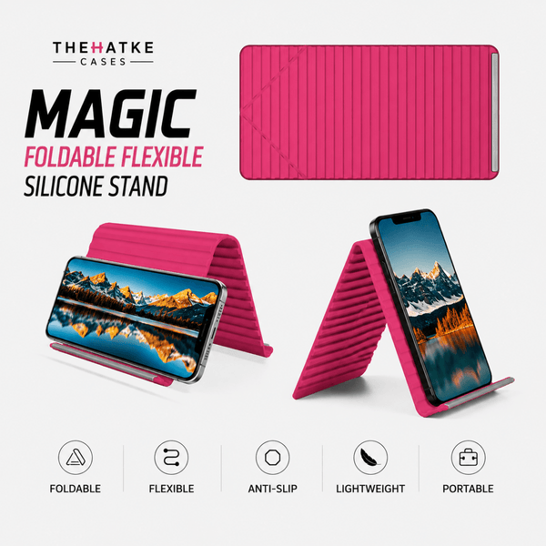 Dark Pink Magic foldable flexible silicone stand - The Hatke