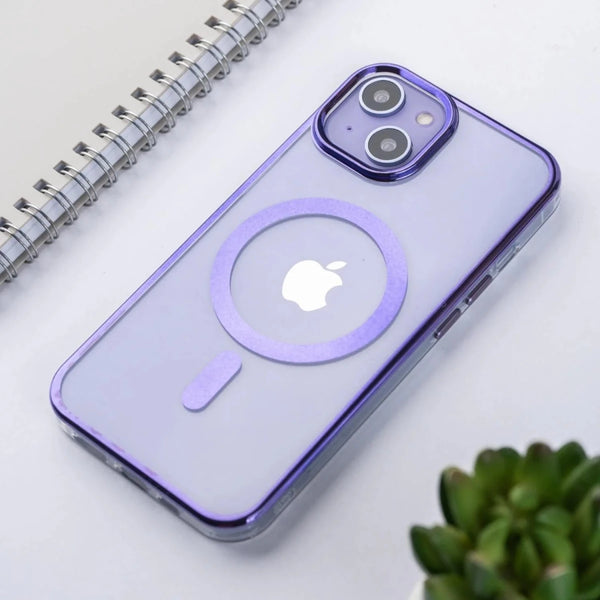Dark Purple MagSafe Clear Transparent Silicone case for Apple iphone 15 - The Hatke