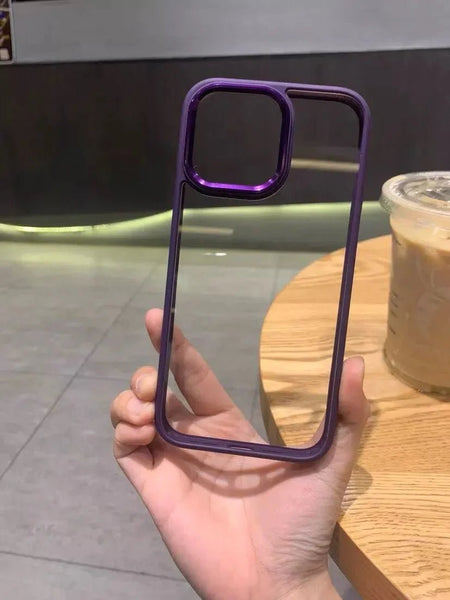 Dark Purple Metal Safe Transparent Case for Apple iphone 14 Plus - The Hatke