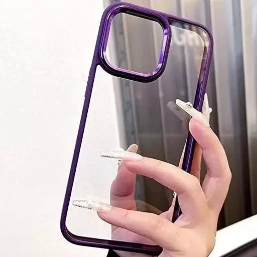 Dark Purple Metal Safe Transparent Case for Apple iphone 15 - The Hatke