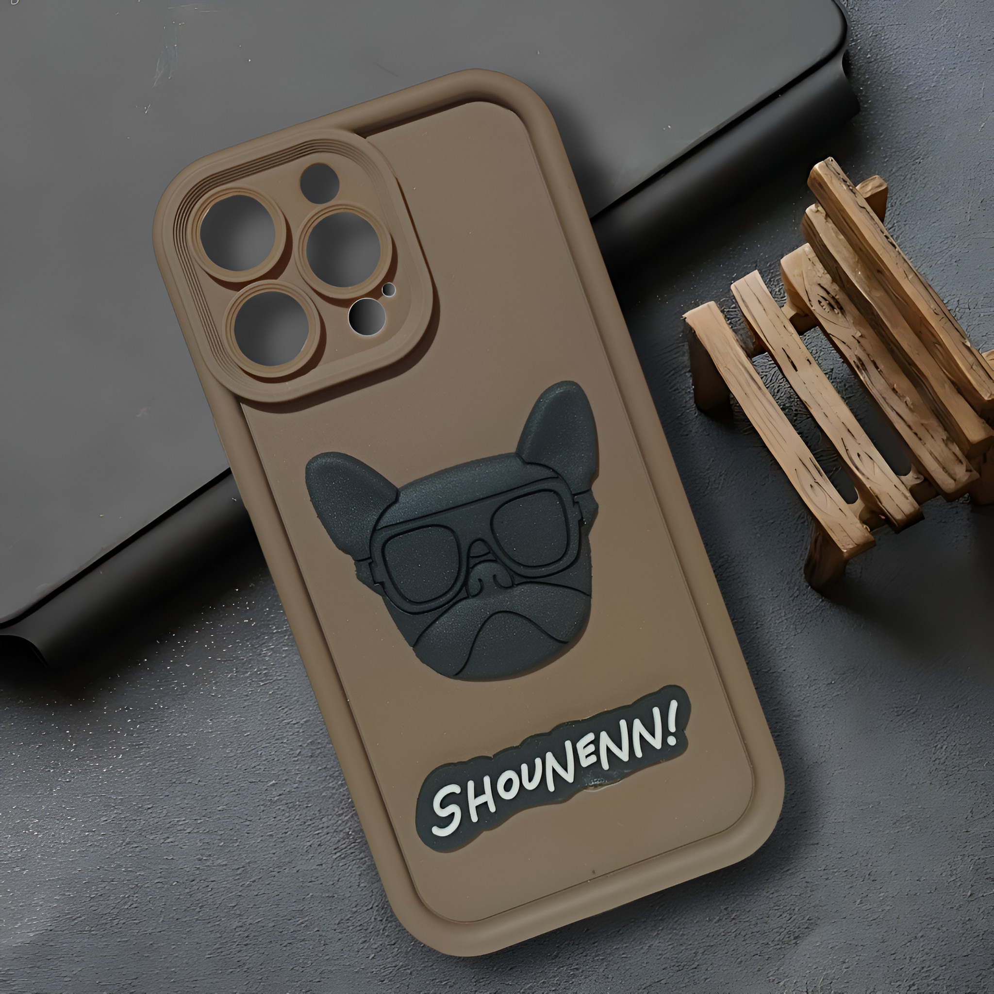 Dark Brown SHOUNENN BULLDOG Silicone case for Apple iphone 14 Pro Max