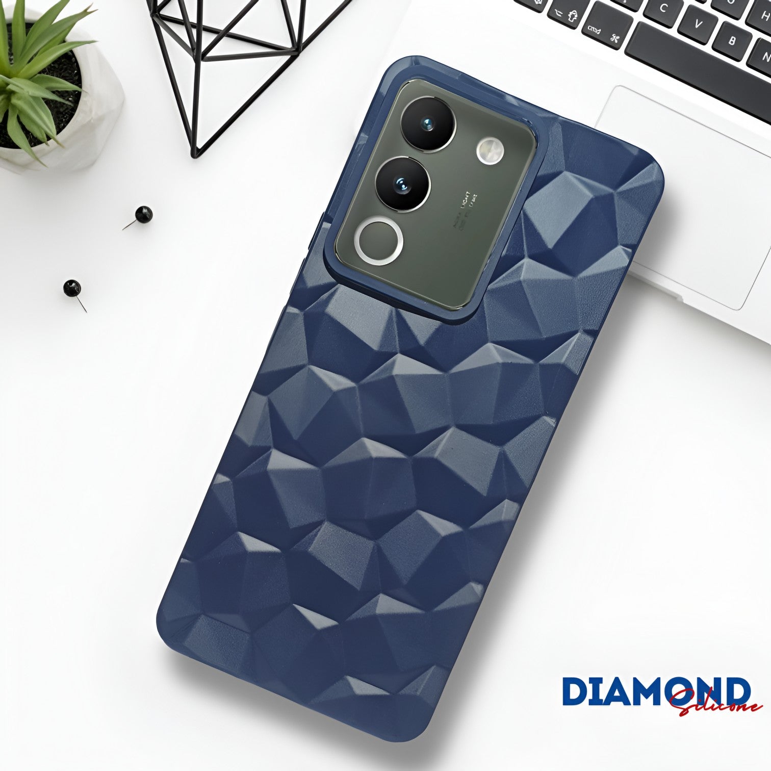 Dark Blue Square Diamond Silicone case for Vivo Y200