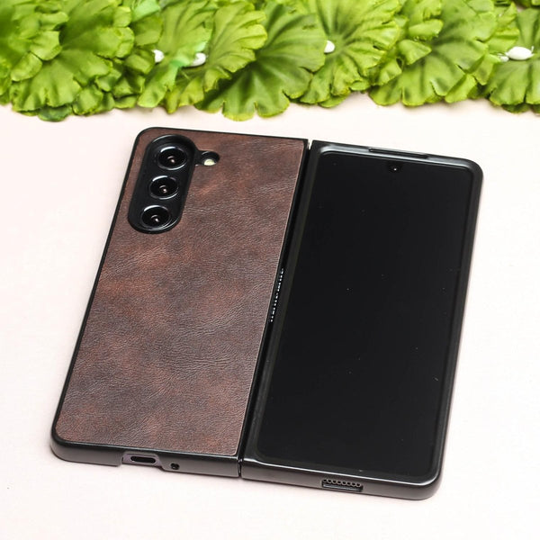 Deep Brown Leather Case for Samsung Galaxy Z Fold 5 - The Hatke