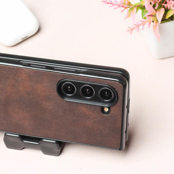 Deep Brown Leather Case for Samsung Galaxy Z Fold 5 - The Hatke