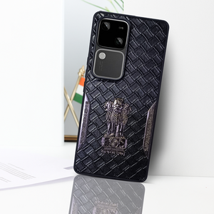 Black (Design 10) Satyameva Jayate embossed Leather Case for Vivo V30