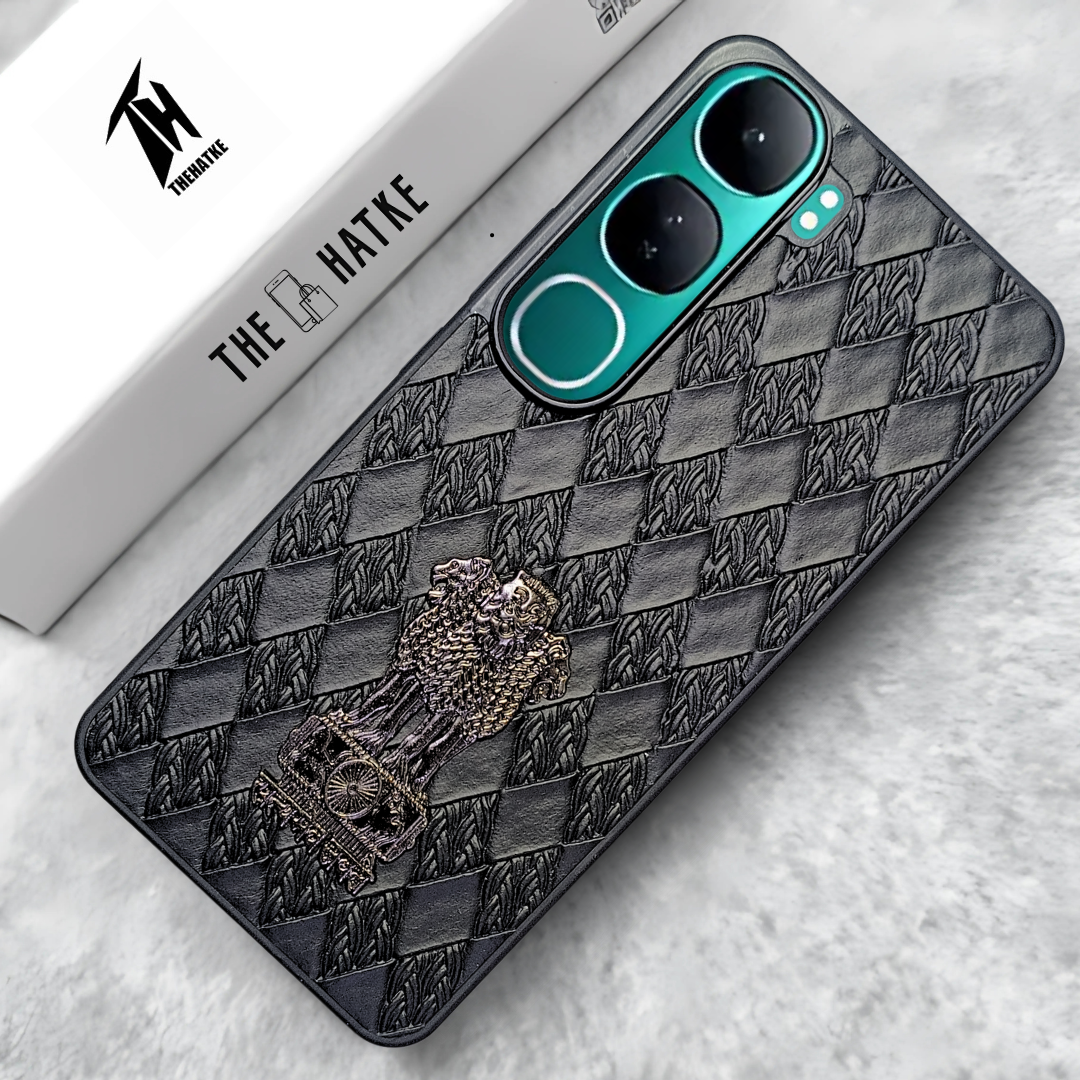 Black (Design  12) Satyameva Jayate embossed Leather Case for Vivo Y300
