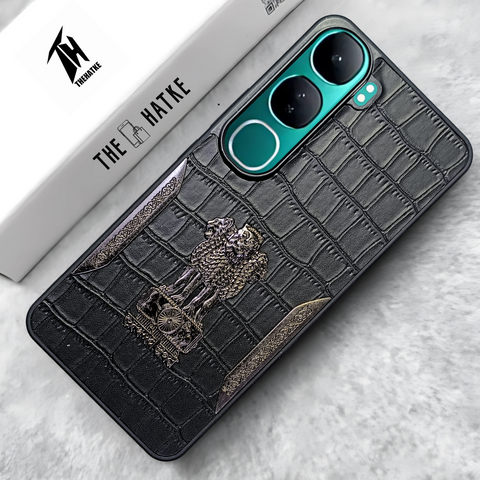 Black (Design 1) Satyameva Jayate embossed Leather Case for Vivo Y300