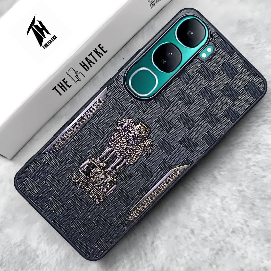 Black (Design 2) Satyameva Jayate embossed Leather Case for Vivo Y300