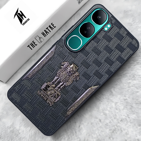 Black (Design 2) Satyameva Jayate embossed Leather Case for Vivo Y300