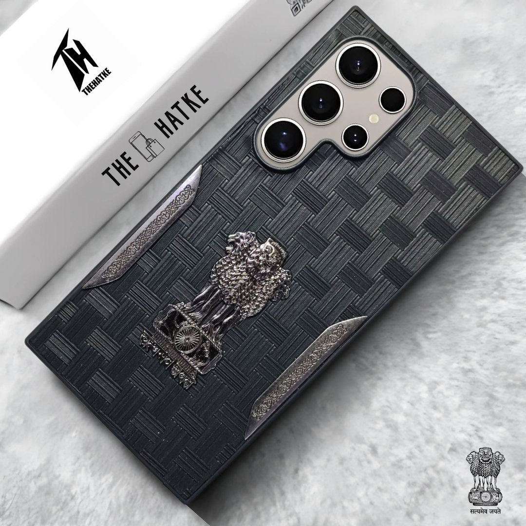 Black (Design 2) Satyameva Jayate embossed Leather Case for Samsung s23 Ultra