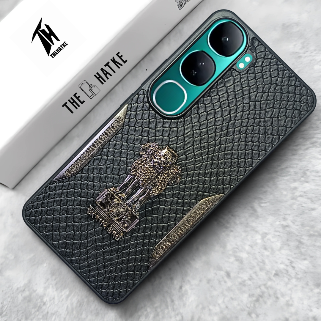 Black (Design 3) Satyameva Jayate embossed Leather Case for Vivo Y300