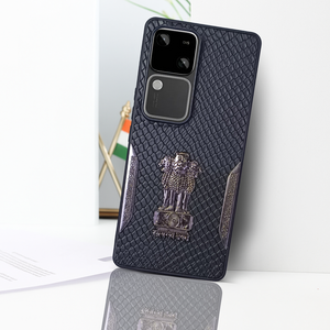 Black (Design 3) Satyameva Jayate embossed Leather Case for Vivo V30