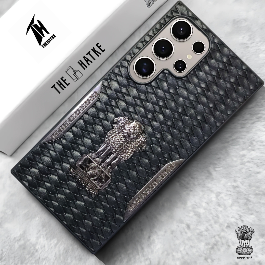 Black (Design 4) Satyameva Jayate embossed Leather Case for Samsung S23 Ultra