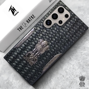 Black (Design 4) Satyameva Jayate embossed Leather Case for Samsung S23 Ultra