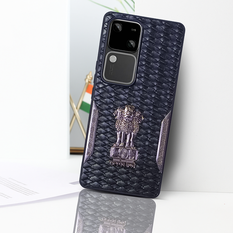 Black (Design 4) Satyameva Jayate embossed Leather Case for Vivo V30