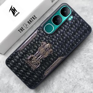Black (Design 4) Satyameva Jayate embossed Leather Case for Vivo Y300