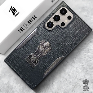 Black (Design 5) Satyameva Jayate embossed Leather Case for Samsung S25 ultra