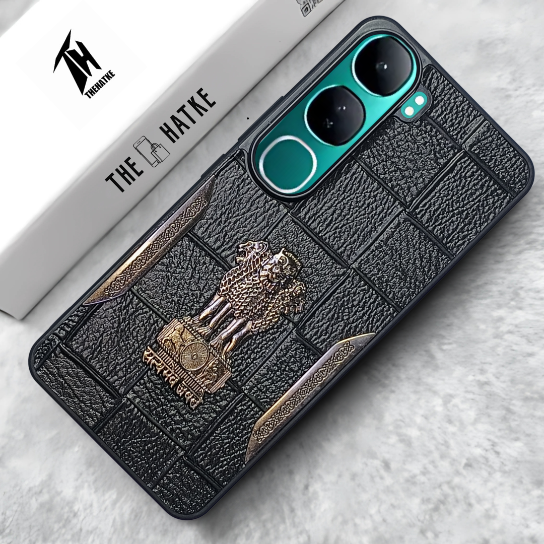 Black (Design 6) Satyameva Jayate embossed Leather Case for Vivo Y300